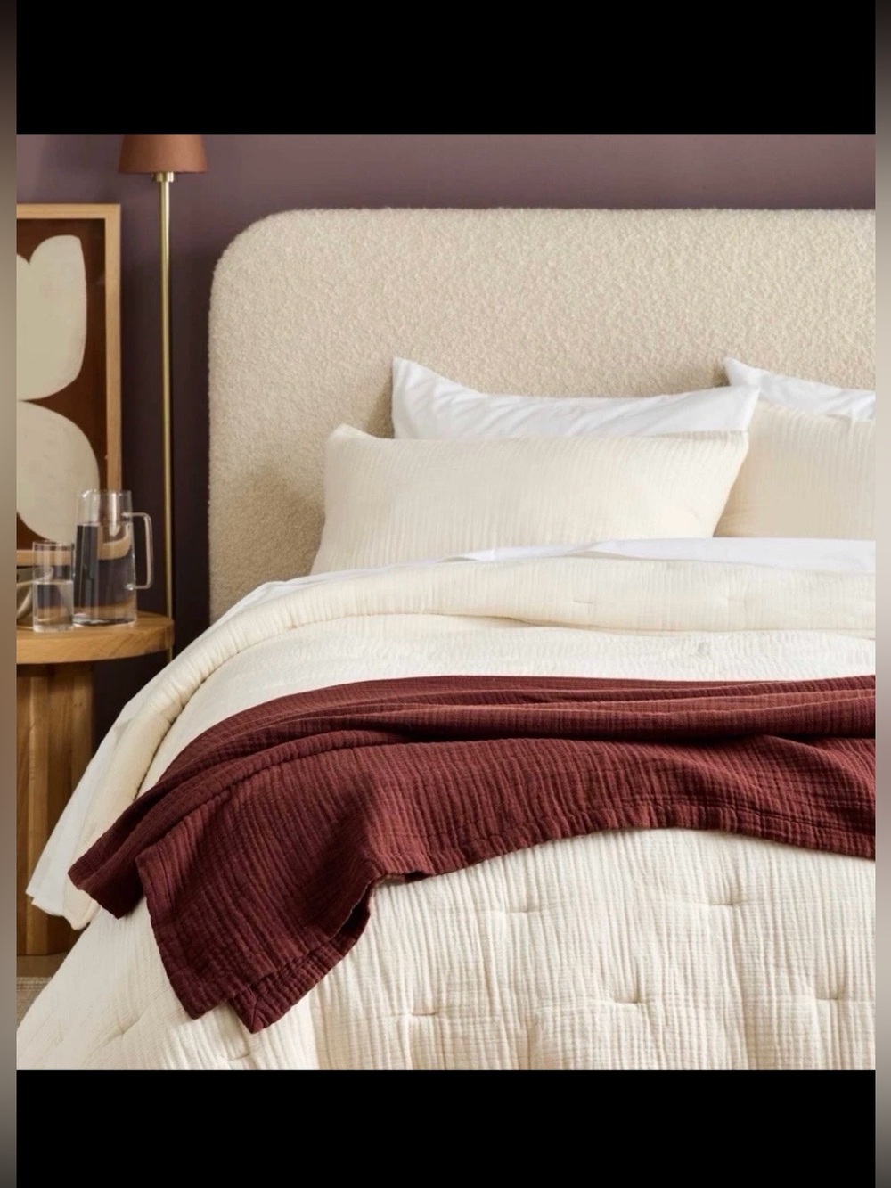 QUINCE Organic Cotton Gauze Blanket Burgundy Full/Queen Soft! NWOT